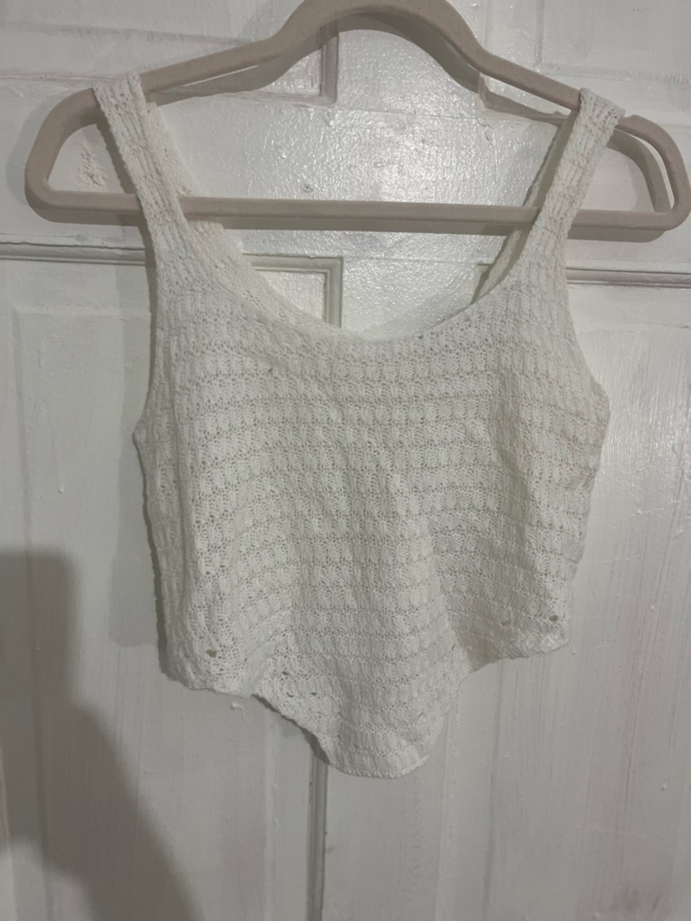 White Crochet Crop Tank Top - Women